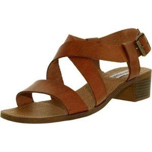 $10 SALE🎉🎉STEVE MADDEN Brown Leather Crisscross LORELLE Block Chunky Sandals 7